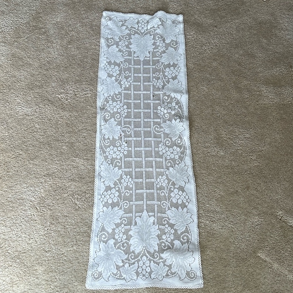 Vintage runner 38 long 12 and half inch wide white two small holes